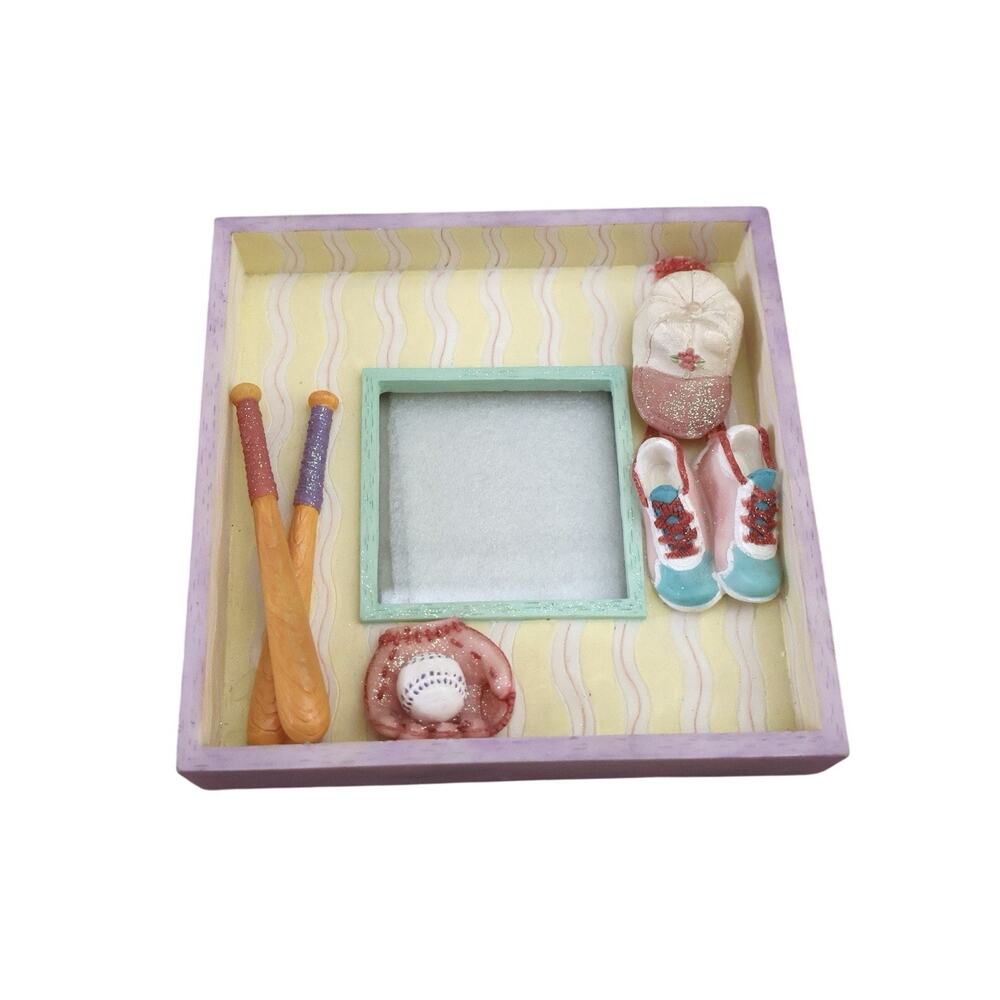 Russ Pastel Glitter Softball Baseball Girl Square 3D Photo Frame Decor Art